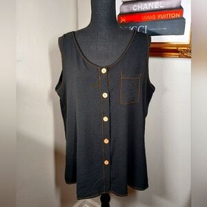 Sleeveless Button Down Black Blouse